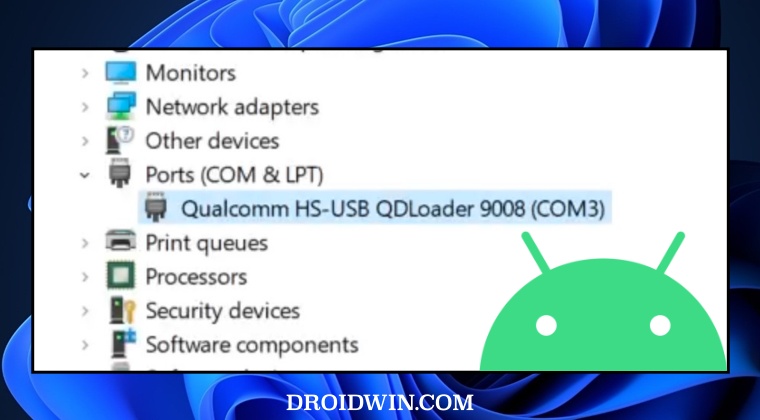 Установите Драйверы EDL В Windows 11: Qualcomm HS-USB QDLoader.